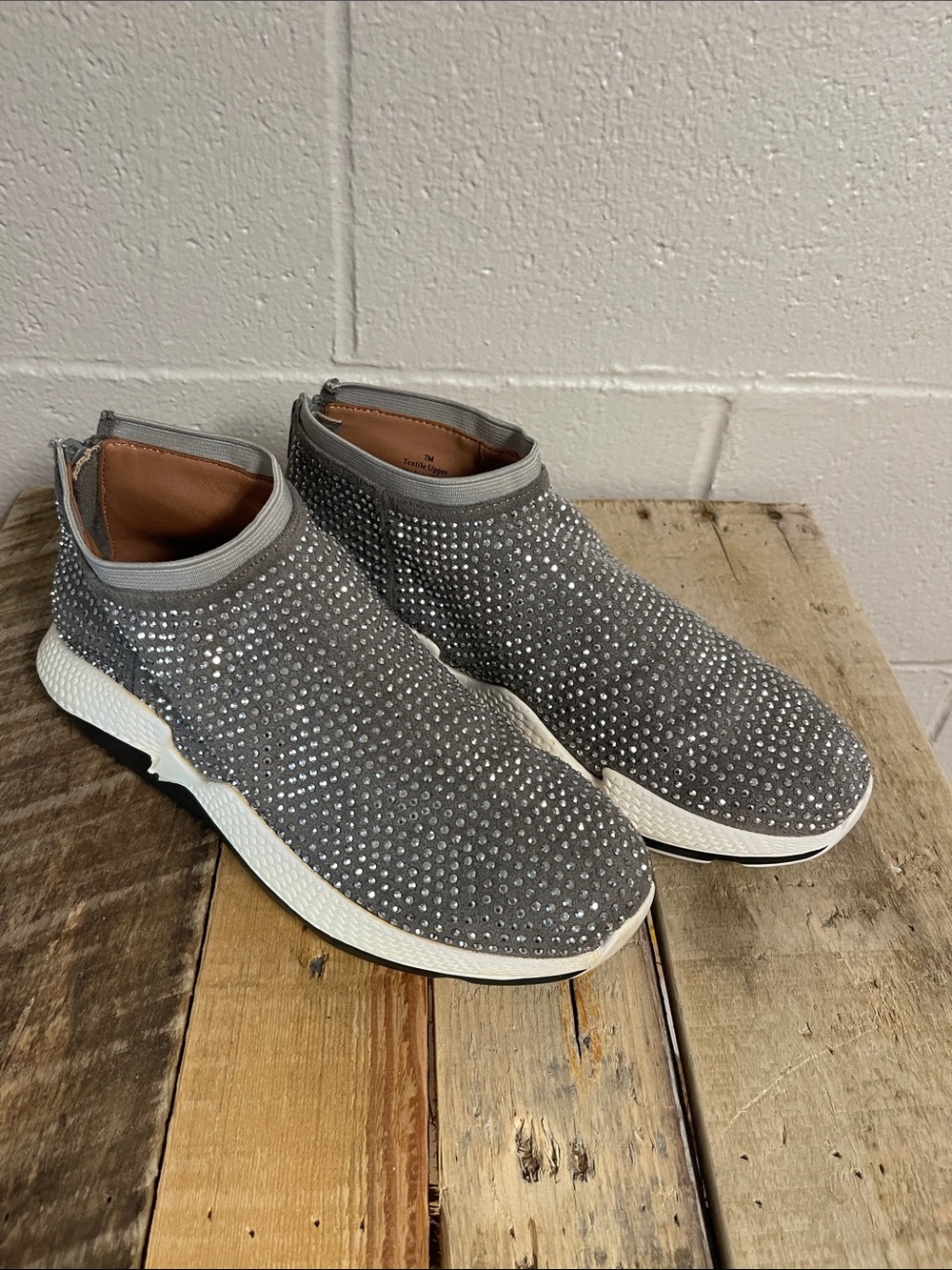 Crystal-Studded Slip-On Sneakers - Gray